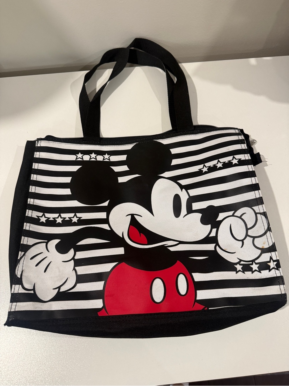 Disney Mickey Mouse Black & White Striped Large Tote Bag